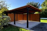 Tettoia auto in legno doppia LUNA DUO F 6x6 m con una parete laterale customer 2