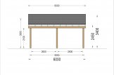 Tettoia auto in legno doppia LUNA DUO 6x6 m con parete a forma di L specification 2