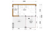 Casetta in legno da giardino INES PLUS con porticato a L (Coibentata, 34 mm + rivestimento), 6x6 m, 36 m² specification 1