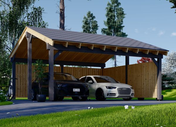 Tettoia auto in legno doppia LUNA DUO 6x6 m con parete a forma di L avp.ui.product_images.thumbnail 1