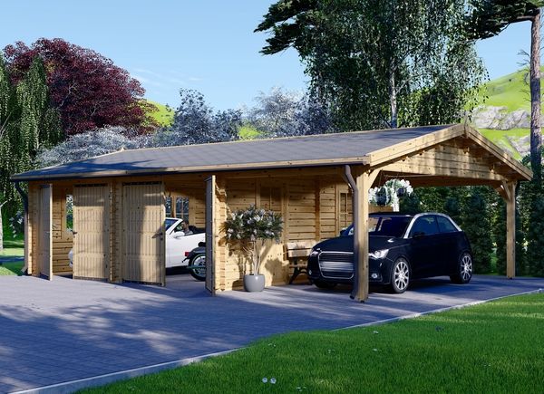 Garage in legno doppio MULTI (44 mm) 6x6 m con tettoia auto in legno 3x6 m avp.ui.product_images.thumbnail 1