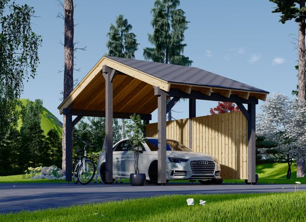Carport tettoia auto in legno LUNA 3.2x6 m con una parete laterale avp.ui.product_images.thumbnail 1