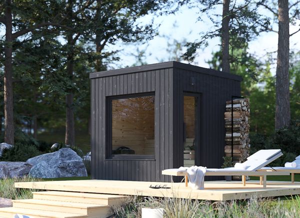 Sauna in legno OKO 1 (legno bruciato) – 2,3×2,3 m, 4,1 m² avp.ui.product_images.thumbnail 1