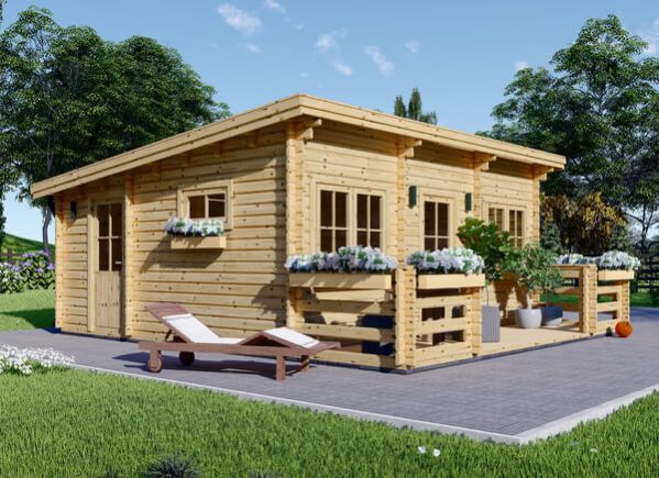 Casa in legno a tetto piatto con porticato ALTURA F (Coibentata, 44+44 mm), 31m² + 8 m² avp.ui.product_images.thumbnail 1