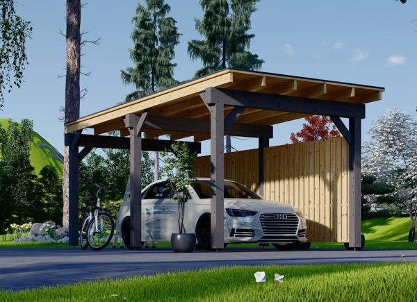 Tettoia auto in legno LUNA F 3.2x6 m con una parete laterale avp.ui.product_images.thumbnail 1