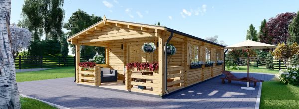 Casa in legno HYMER (Coibentata, 44+44 mm), 42 m² + 10 m² di porticato