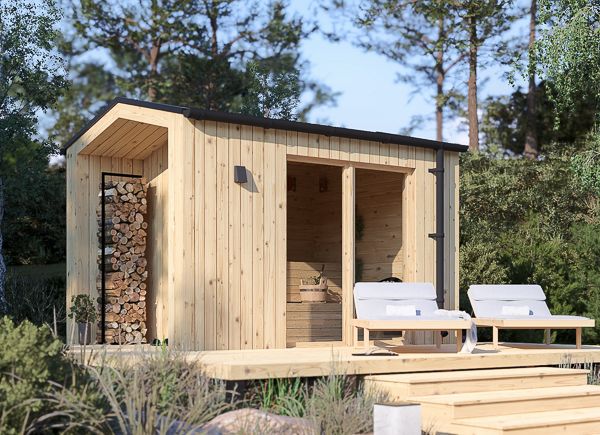 Sauna in legno SERENE 1 con portico (pino naturale) – 3,3×2,5 m, 6,25 m² avp.ui.product_images.thumbnail 1