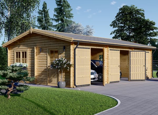 Garage in legno triplo TRIO (44 mm), 9x6 m, 54 m² avp.ui.product_images.thumbnail 1