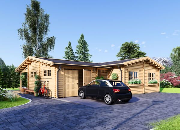 Casa in legno abitabili BERTA (Coibentata PLUS, 44+44 mm), 72 m² + 18 m² di porticato e garage di 20 m² avp.ui.product_images.thumbnail 1