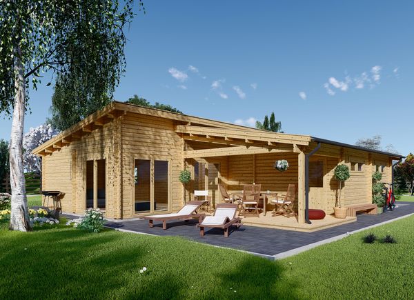 Casa in legno a tetto piatto BERTA (Coibentata PLUS, 44+44 mm), 72 m² + 18 m² di porticato e garage di 20 m² avp.ui.product_images.thumbnail 1