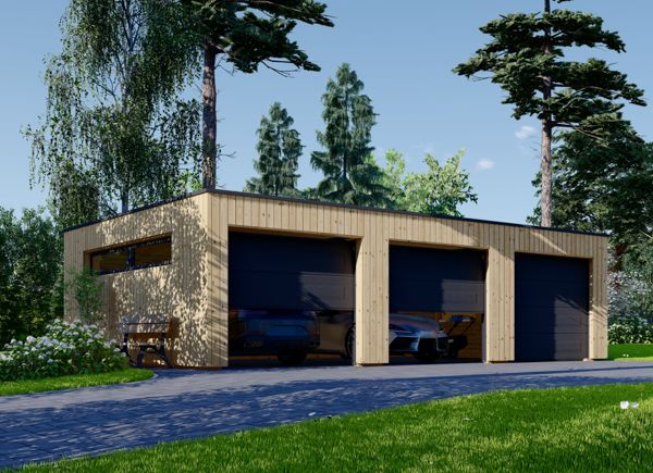 Garage in legno triplo con tetto piano SILVIA TRIO F (34 mm + rivestimento), 9x6 m, 54 m² avp.ui.product_images.thumbnail 1