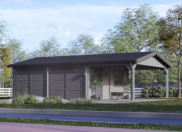 Garage in legno doppio MULTI (44 mm) 6x6 m con tettoia auto in legno 3x6 m avp.ui.product_images.thumbnail 1