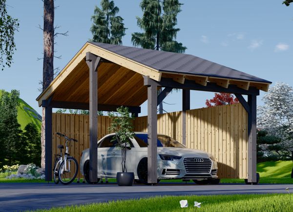 Carport tettoia auto in legno LUNA 3.2x6 m con parete a forma di L avp.ui.product_images.thumbnail 1