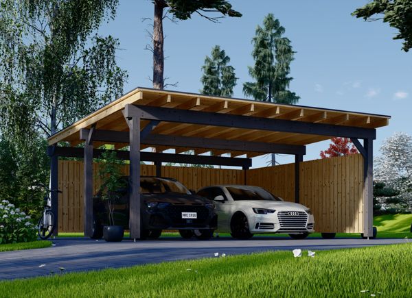 Tettoia auto in legno doppia LUNA DUO F 6x6 m con parete a forma di L avp.ui.product_images.thumbnail 1