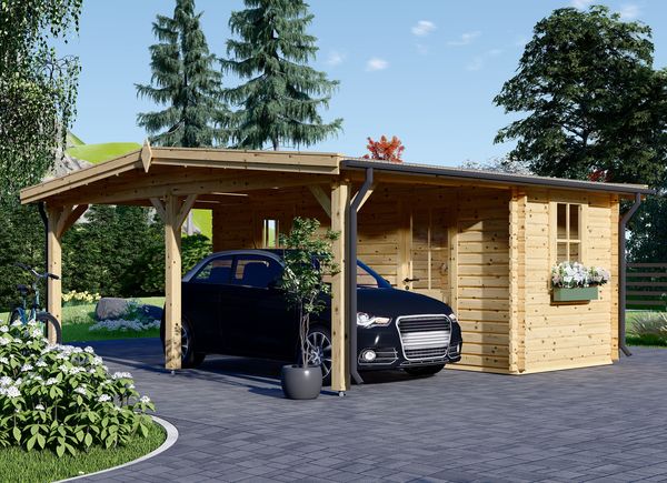 Tettoia auto in legno 3x6 m con ripostiglio attrezzi (44 mm), 2x6 m avp.ui.product_images.thumbnail 1