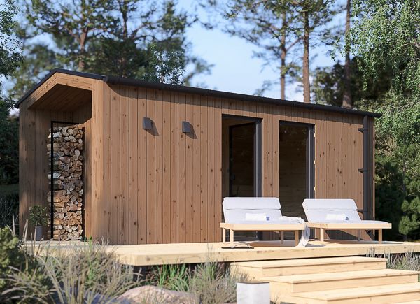 Sauna in legno SERENE 3 con spogliatoio e portico (ThermoWood) – 5,3×2,5 m, 10,65 m² avp.ui.product_images.thumbnail 1
