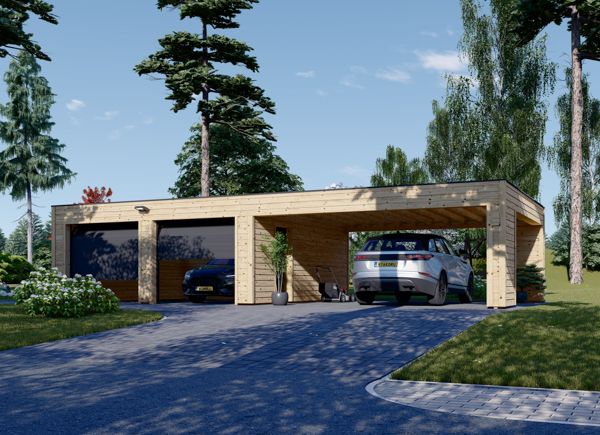 Garage in legno doppio SILVIA F (34 mm + rivestimento), 6x6 m, con tettoia auto in legno 6x6 m avp.ui.product_images.thumbnail 1