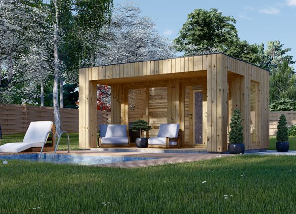 Sauna da esterno con spogliatoio DELLA (34 mm + rivestimento), 4,6 x 2,1 m, 7,2 m², terrazza di 6,7 m² avp.ui.product_images.thumbnail 1