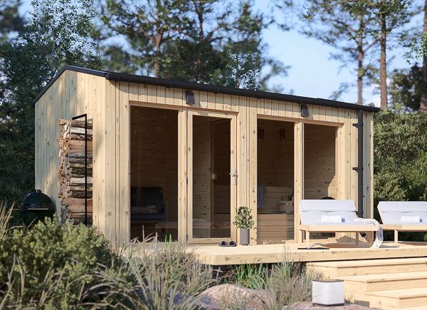 Sauna in legno SERENE 2 con spogliatoio (pino naturale) – 4,5×2,5 m, 9,35 m² avp.ui.product_images.thumbnail 1