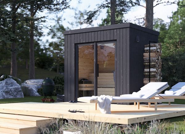 Sauna in legno OKO 2 (legno bruciato) – 2,3×1,6 m, 2,7 m² avp.ui.product_images.thumbnail 1