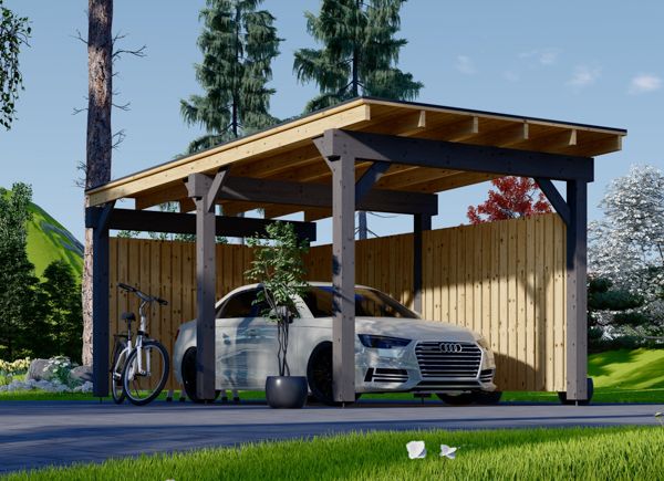 Tettoia auto in legno LUNA F 3.2x6 m con parete a forma di L avp.ui.product_images.thumbnail 1