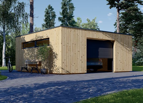 Garage in legno con tetto piano SILVIA F (34 mm + rivestimento), 6x6 m, 36 m² avp.ui.product_images.thumbnail 1