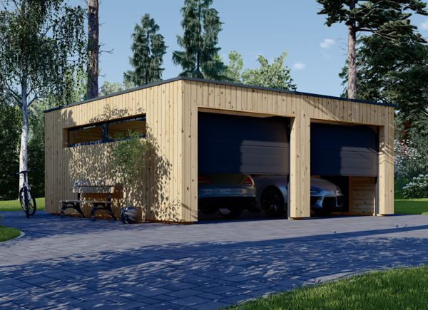 Garage in legno doppio con tetto piano SILVIA DUO F (34 mm + rivestimento), 6x6 m, 36 m² avp.ui.product_images.thumbnail 1