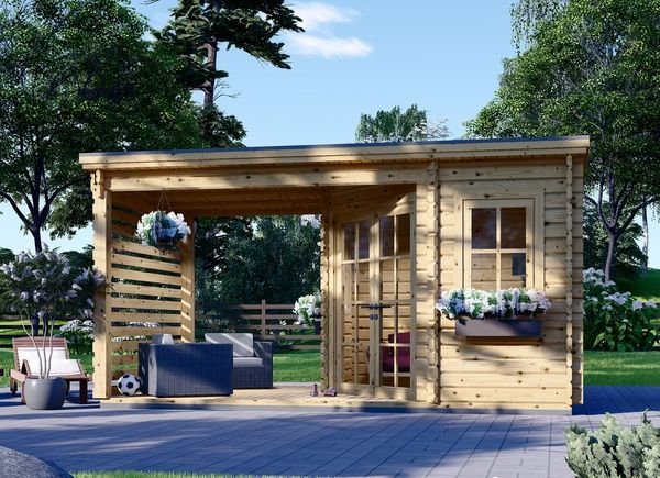Casetta in legno con terrazza coperta AIDA PLUS (28 mm), 5x3 m, 9 m² + 6.5 m² avp.ui.product_images.thumbnail 1