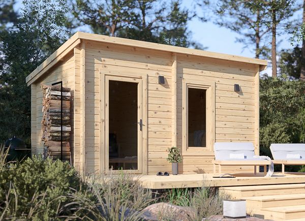 Sauna in legno VIGOR 2 con spogliatoio (tronco massiccio) – 4,5×2,5 m, 9,15 m² thumbnail 1