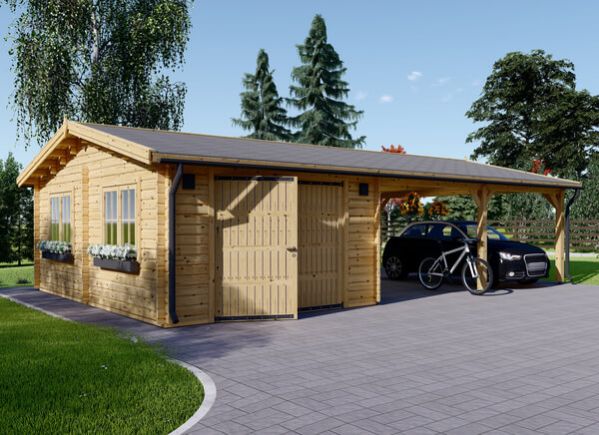 Garage in legno MULTI (44 mm) 4x6 m con tettoia auto in legno doppia 5.5x6 m avp.ui.product_images.thumbnail 1