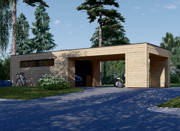 Garage in legno SILVIA F (34 mm + rivestimento), 4x6 m, con tettoia auto (frontale) in legno 4x6 m avp.ui.product_images.thumbnail 1