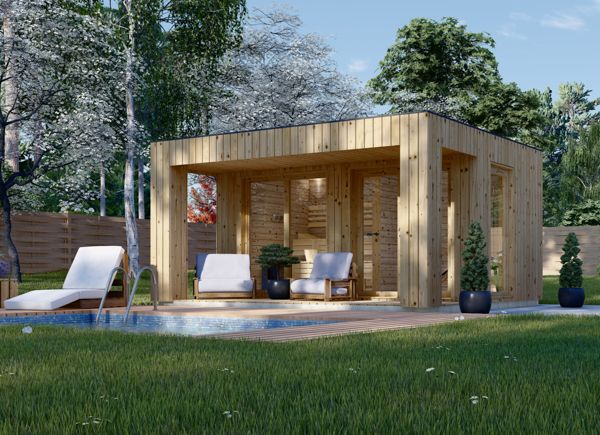 Sauna da esterno con spogliatoio DELLA (34 mm + rivestimento), 4,6 x 2,6 m, 9,3 m², terrazza di 6,7 m² avp.ui.product_images.thumbnail 1