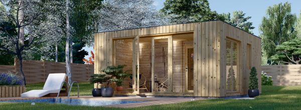 Sauna da esterno con spogliatoio DELLA (34 mm + rivestimento), 5,1 x 5,1 m, 22 m²