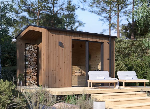Sauna in legno SERENE 1 con portico (ThermoWood) – 3,3×2,5 m, 6,25 m² avp.ui.product_images.thumbnail 1