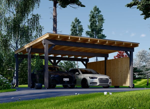 Tettoia auto in legno doppia LUNA DUO F 6x6 m con una parete laterale avp.ui.product_images.thumbnail 1