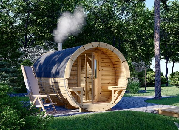 Sauna da esterno a botte con spogliatoio HELGA 45 (46 mm), 4.5 m, ⌀ 1.97 m avp.ui.product_images.thumbnail 1