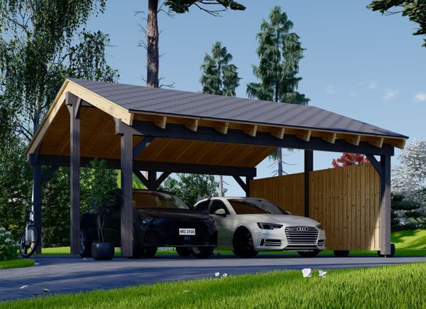 Tettoia auto in legno doppia LUNA DUO 6x6 m con una parete laterale avp.ui.product_images.thumbnail 1