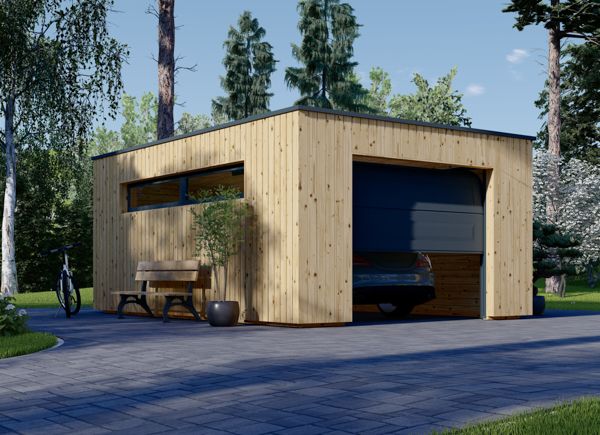 Garage in legno con tetto piano SILVIA F (34 mm + rivestimento), 4x6 m, 24 m² avp.ui.product_images.thumbnail 1