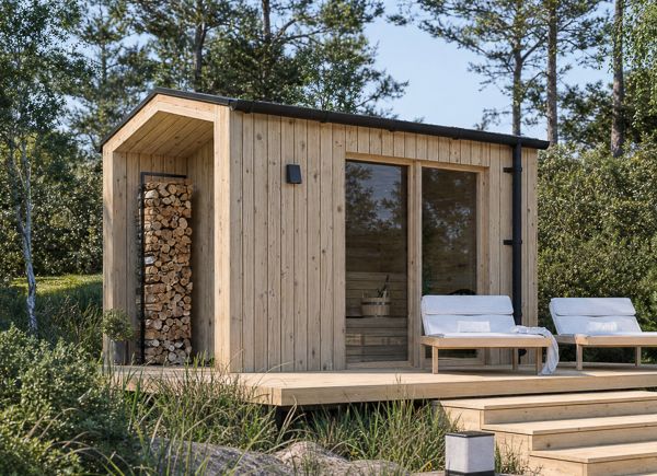 Sauna in legno SERENE 1 con portico | Pino naturale – 3,44×2,64 m, 6,25 m² thumbnail 1