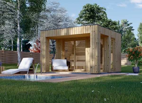 Sauna da esterno DELLA (34 mm + rivestimento), 3,6 x 2,1 m, 5,5 m², terrazza di 5 m² avp.ui.product_images.thumbnail 1