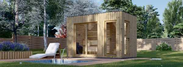 Sauna da esterno con spogliatoio DELLA (34 mm + rivestimento), 3,6 x 2,1 m, 5,5 m²