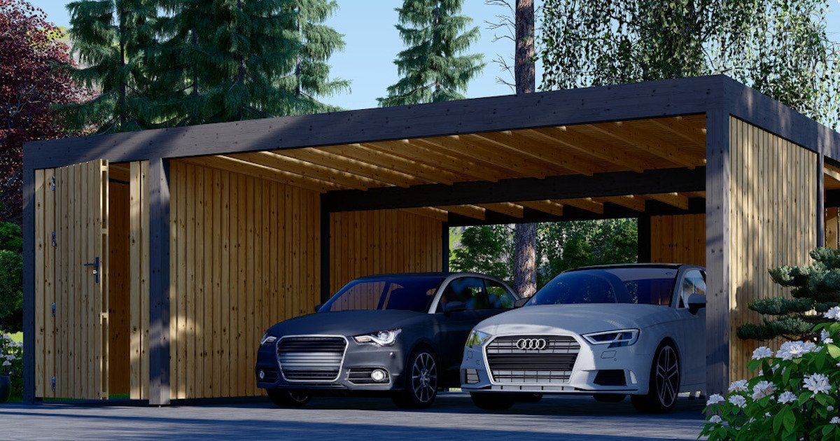 garage in legno con tettoia