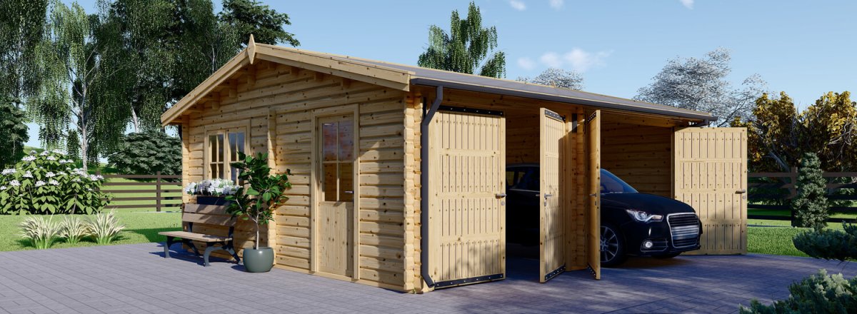 Garage in legno doppio ALTERNATIVE (44 mm), 6x6 m, 36 m²