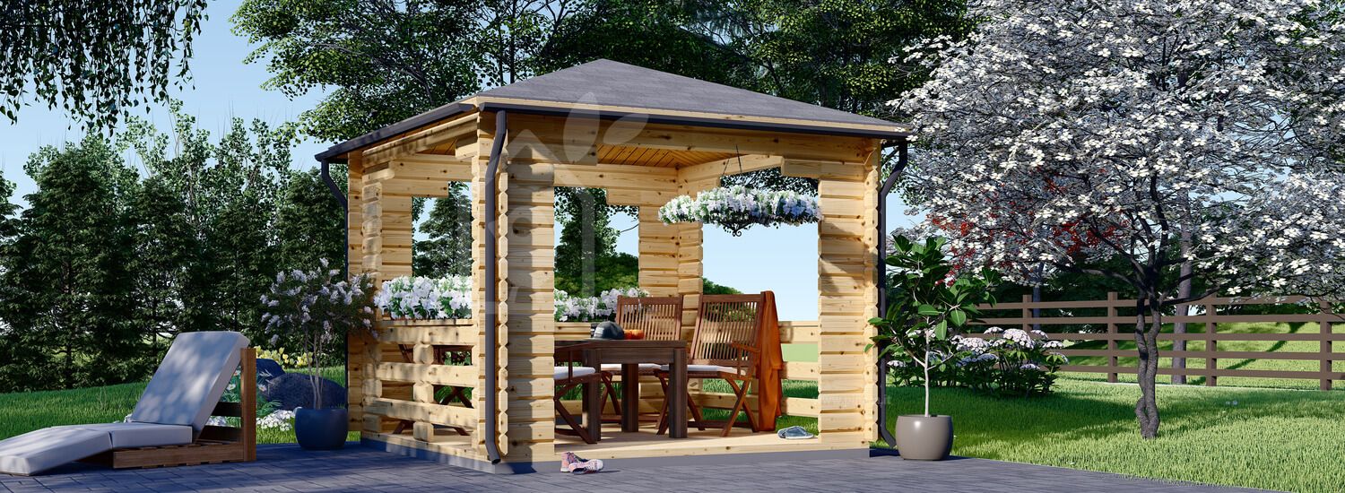 Gazebo da giardino in legno FLORA (44 mm), 3x3 m, 9 m² visualization 1