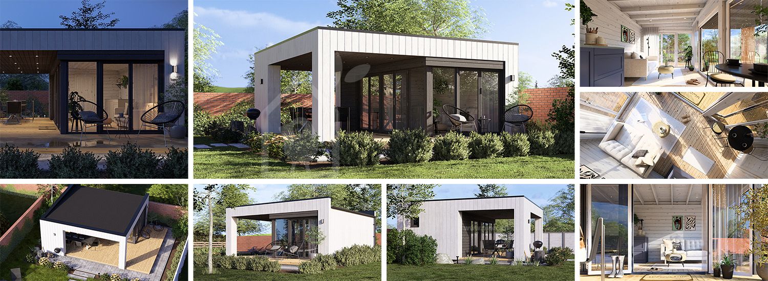 Casetta in legno da giardino INES PLUS con porticato frontale (Coibentata, 34 mm + rivestimento), 6x6 m, 36 m² visualization 1