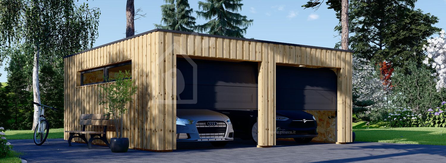 Garage in legno doppio con tetto piano STELA DUO F (struttura in legno), 6x6 m, 36 m² visualization 1