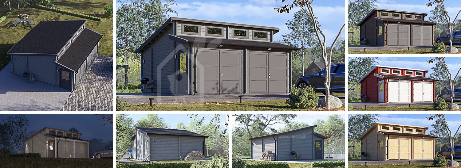 Garage in legno doppio TWIN DUO (44 mm), 6x6 m, 36 m² visualization 1