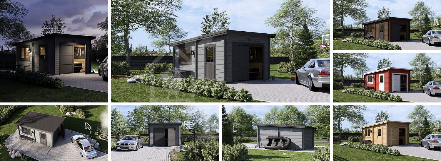 Garage in legno a tetto piatto MODERN (34 mm), 3.6x5.4 m, 20 m² visualization 1