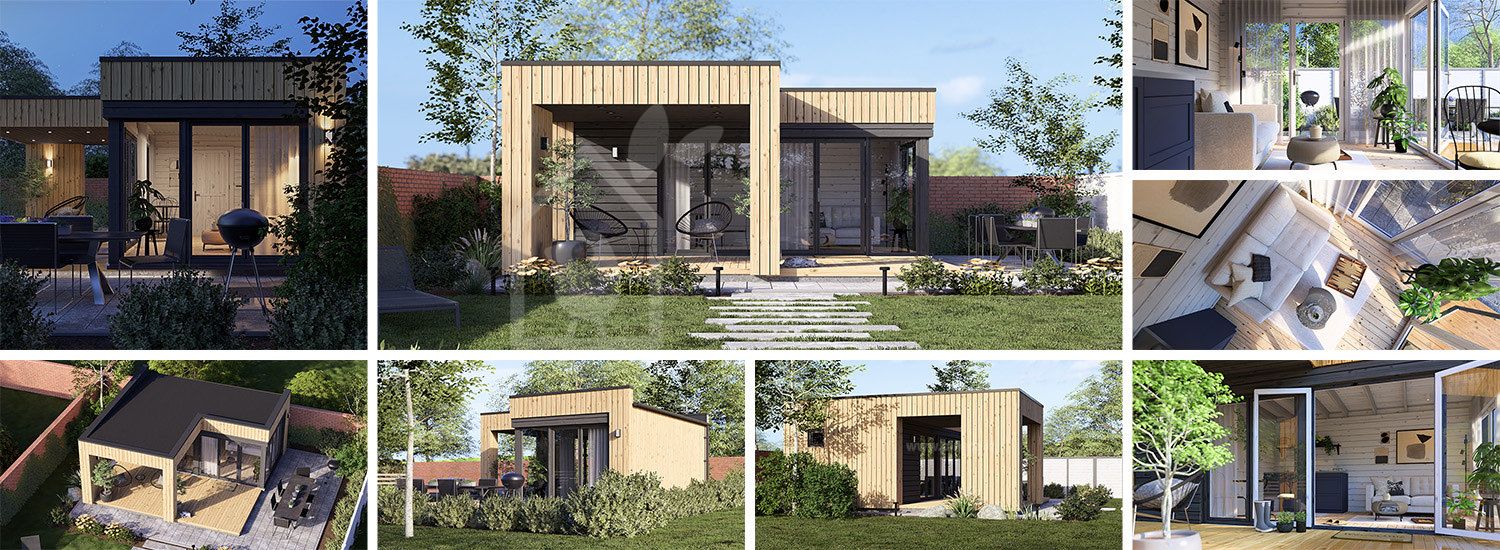 Casetta in legno da giardino INES PLUS con porticato a L (34 mm + rivestimento), 6x6 m, 36 m² visualization 1