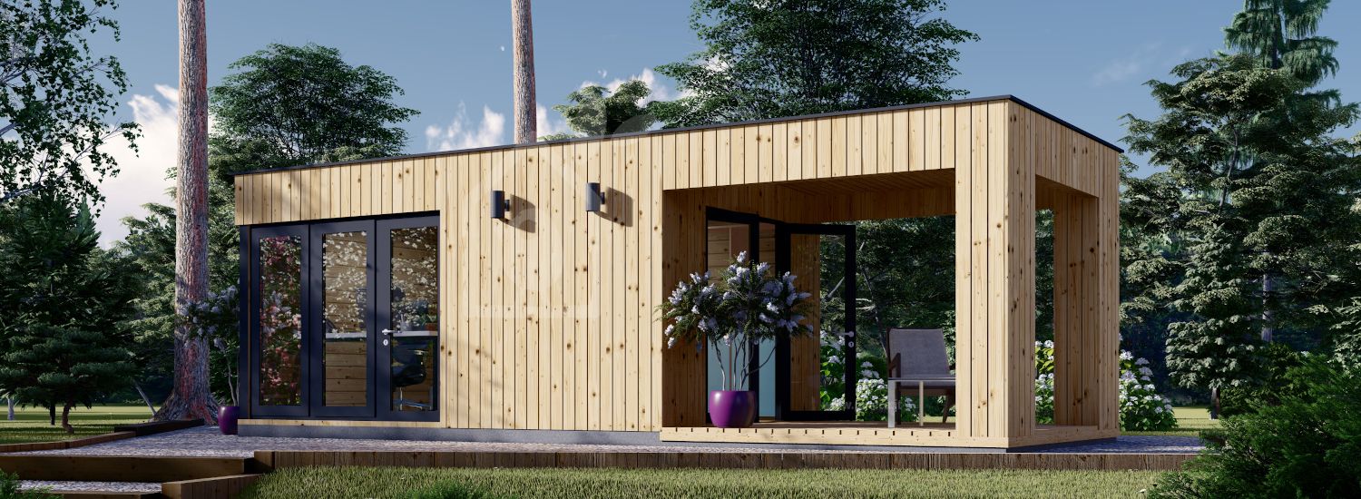 Ufficio in legno con porticato PREMIUM (Coibentata PLUS, 34 mm + rivestimento), 5x3 m, 15 m² + 9 m² visualization 1